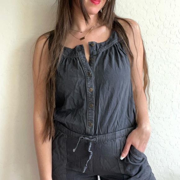 Current Elliott Ruby Short Romper Washed Black Drawstring Waist Cargo - Picture 1 of 11
